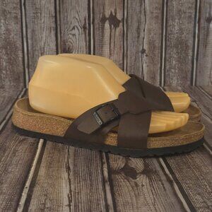 Sz 38 / 7 N Birkenstock Birkis Santosa Brown Birko-Flor Sandals Slides